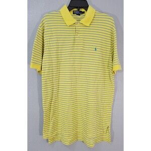 Ralph Lauren Mens Polo Shirt Large Yellow With Blue Stripes